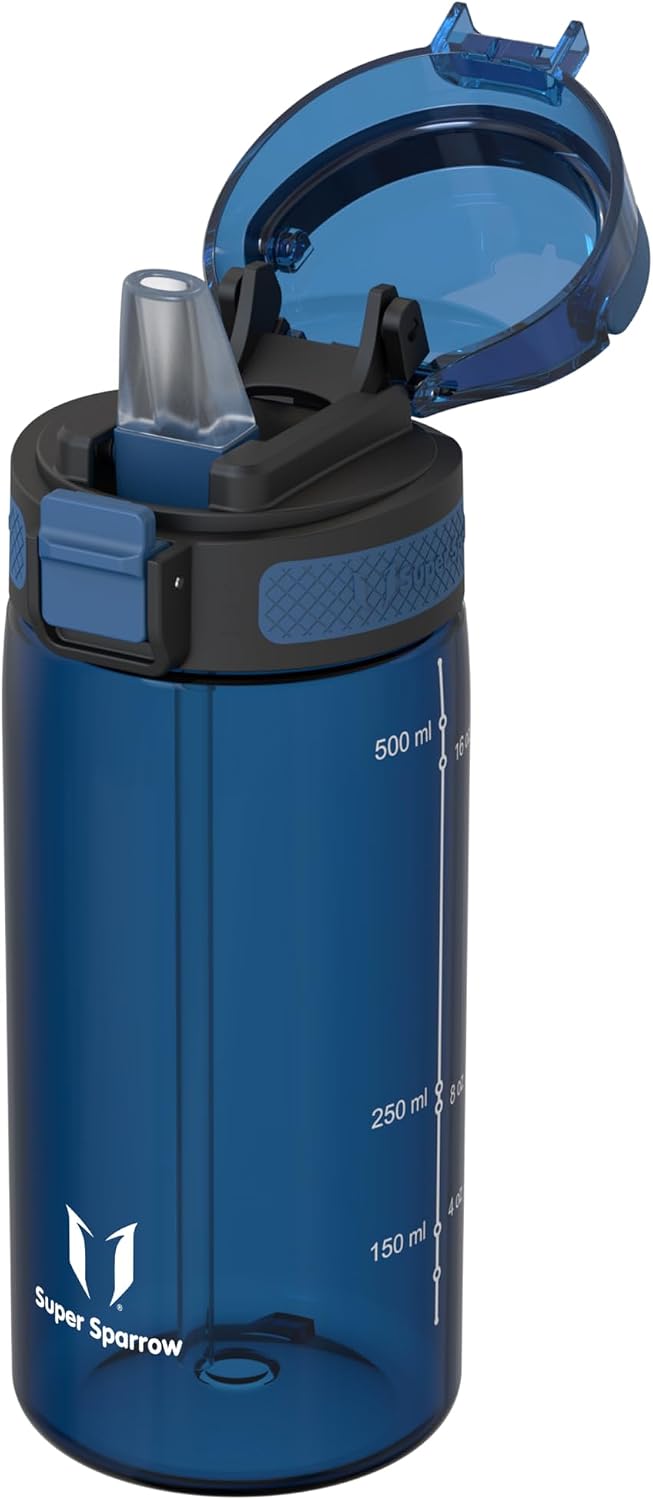 Detalle de Super Sparrow ZM-ELP ストロー付き水筒 500ml Tritan製・BPAフリー・漏れ防止