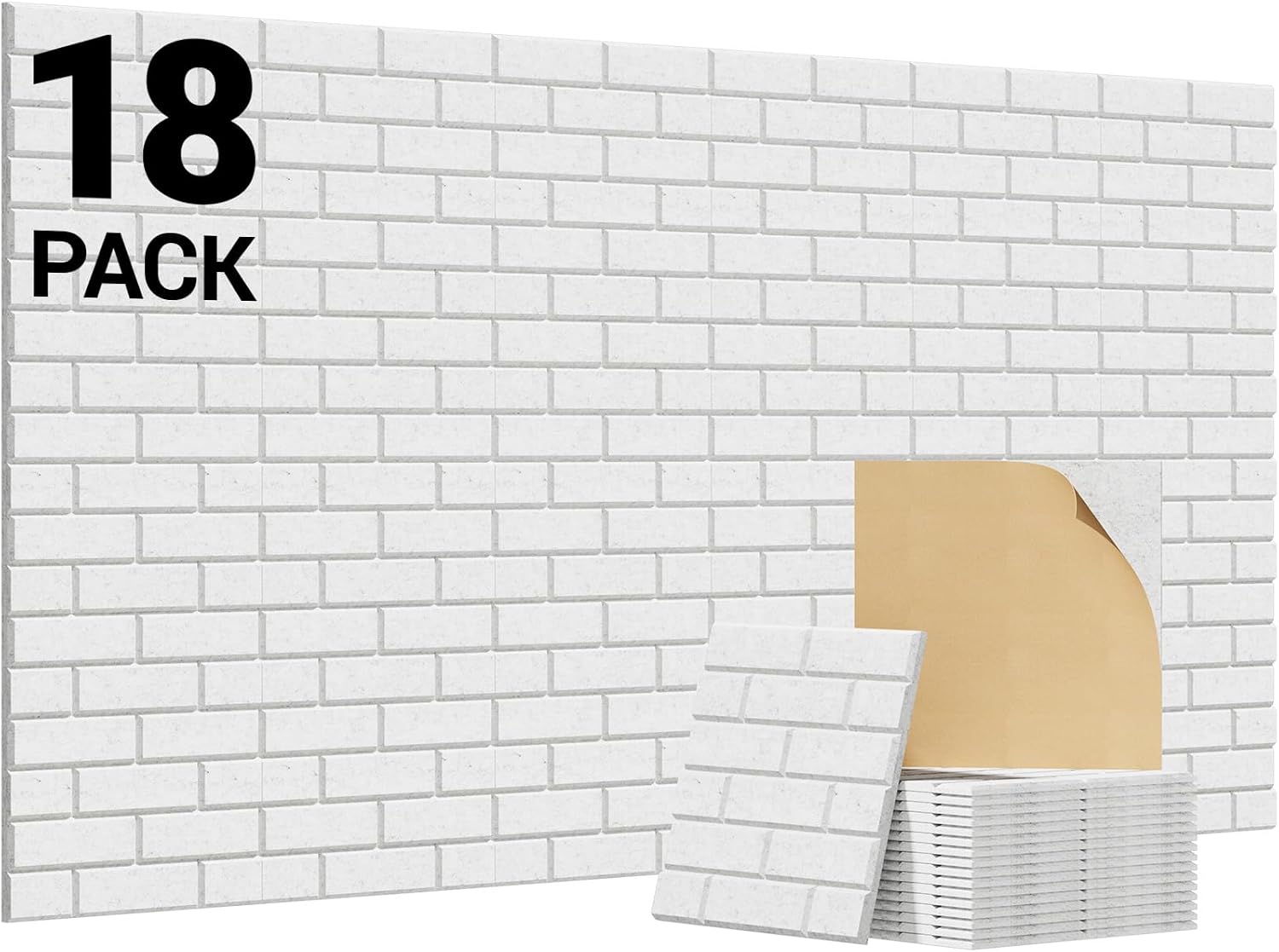 Detalle de TONOR 25042 Brick Type Acoustic Panels, Self-Adhesive, 18 Pieces