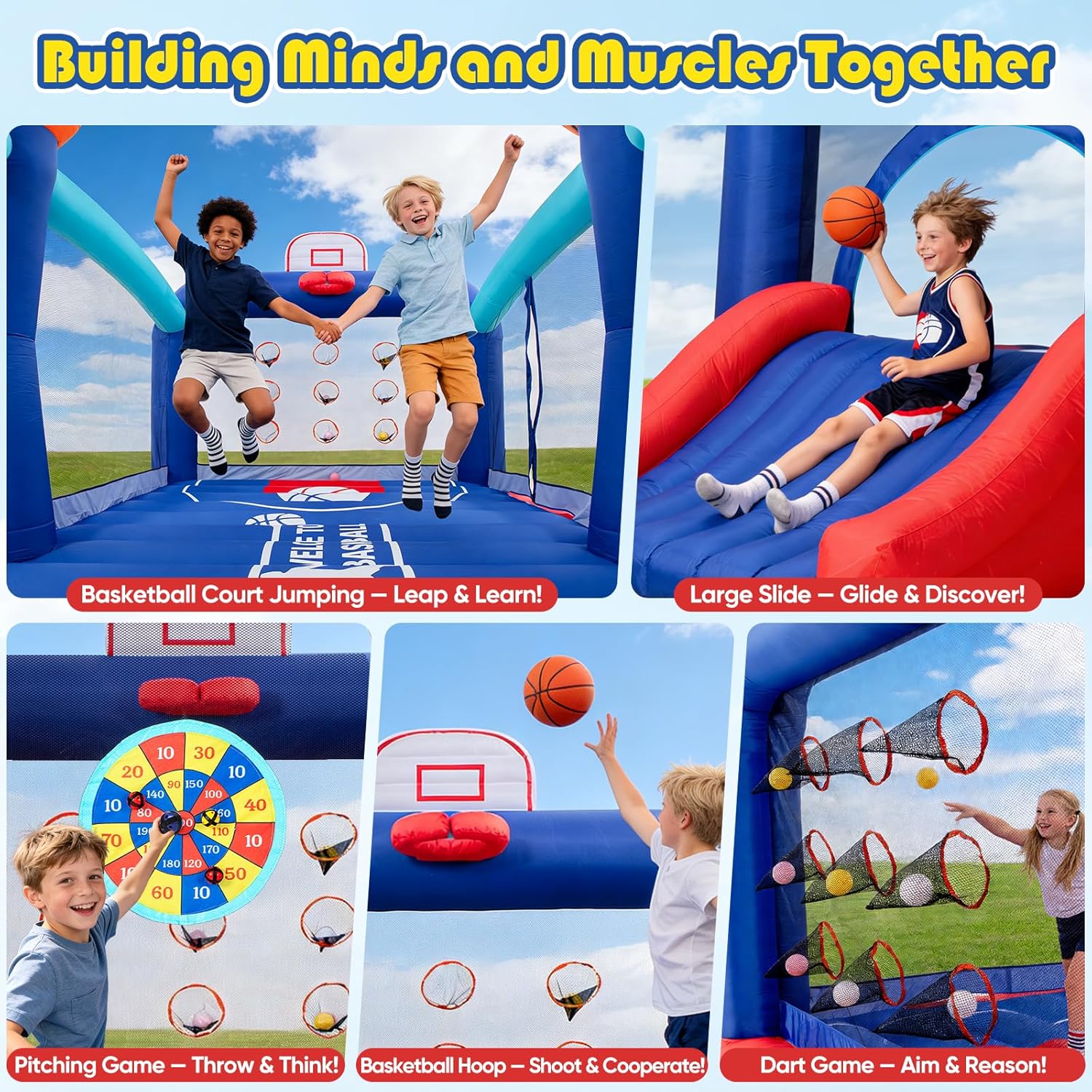 Detalle 2 de Extra Large Basketball Bounce House for Big Kids: 16FT Inflatable with Slide & Dual Hoops
