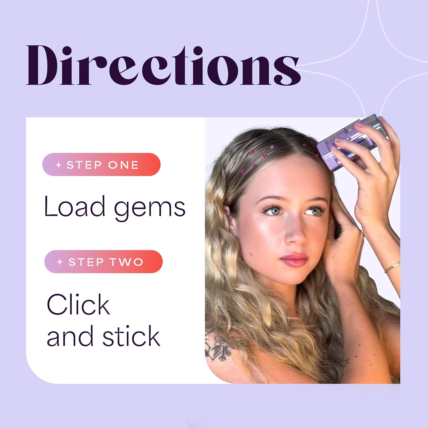 Detalle 2 de Hally Hair Gem Pen for Girls — 240 Stick-On Hair Gems Kit with Reusable Stamper Tool