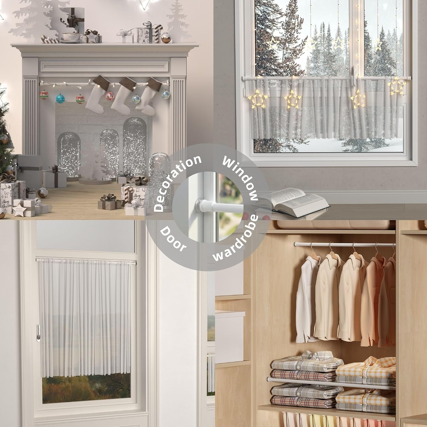 Detalle 2 de GDEVKHN tryckgardinstänger, utdragbara 55–86 cm, svart metall, 2-pack