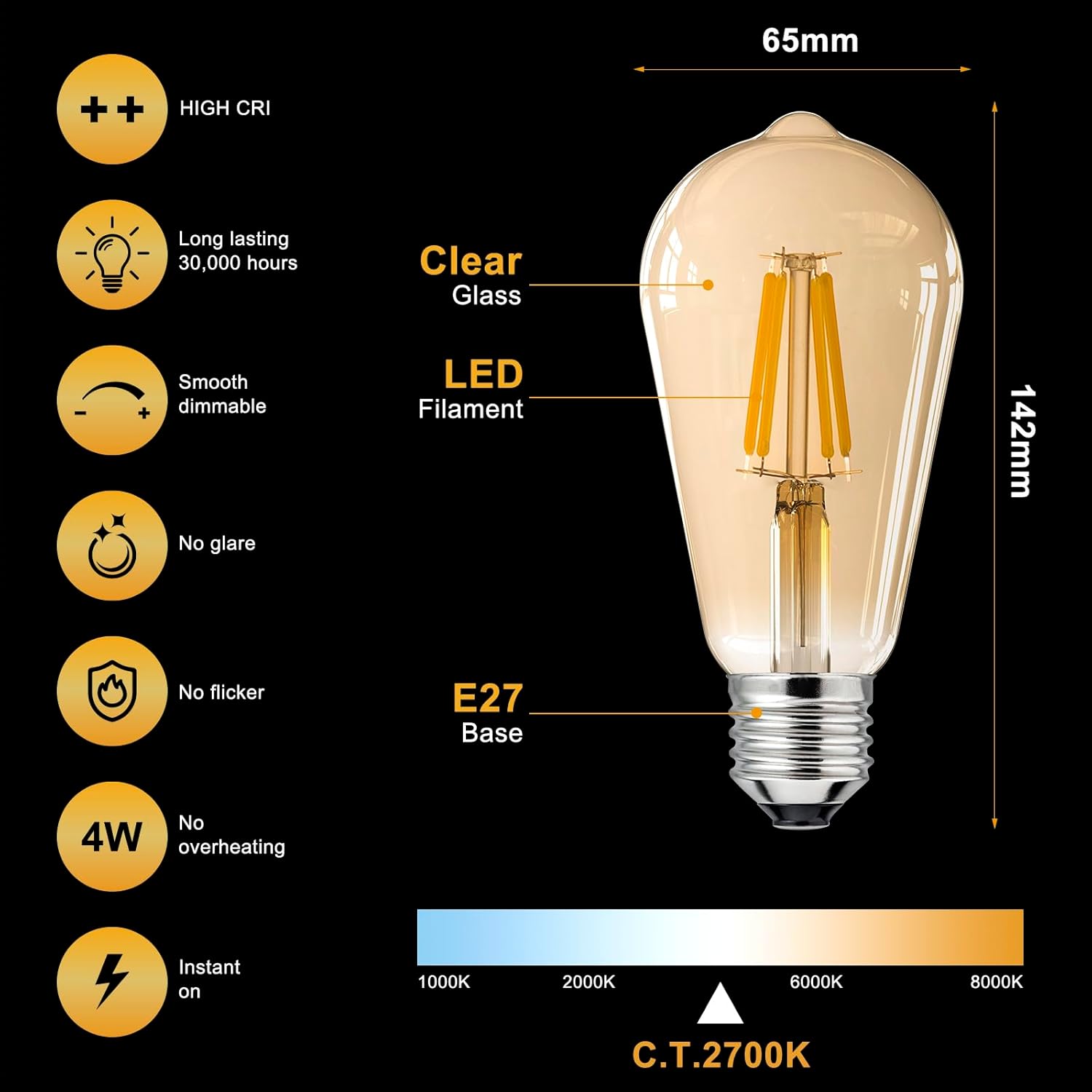 Detalle 2 de EYLM ST64 E27 4W Bombilla LED vintage