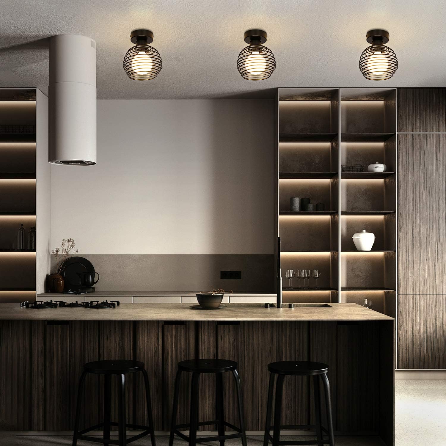 Thumbnail 8 de ZMH 2ER Vintage Techo Lámpara Schwarz 💡 E27 Retro Industrias