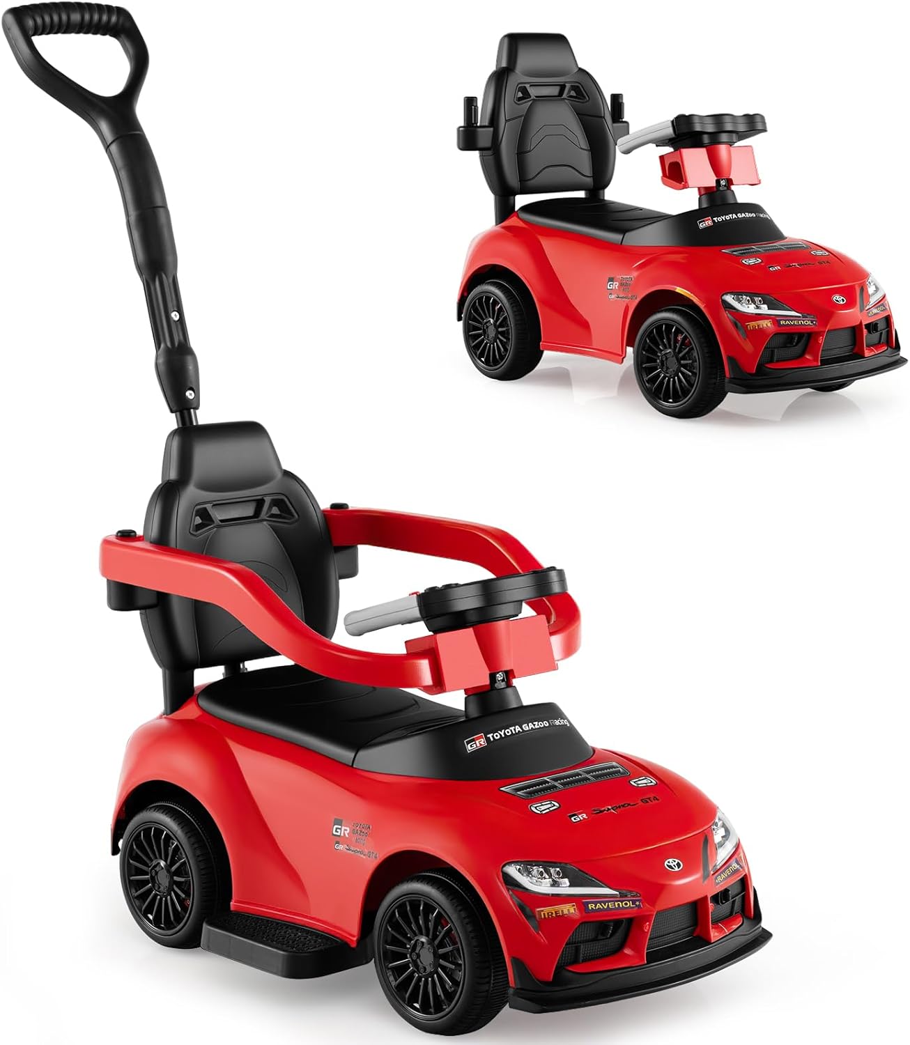 INFANS Licensed Toyota Ride-On Push Car (3-in-1) for Toddlers with Music & Storage, Red