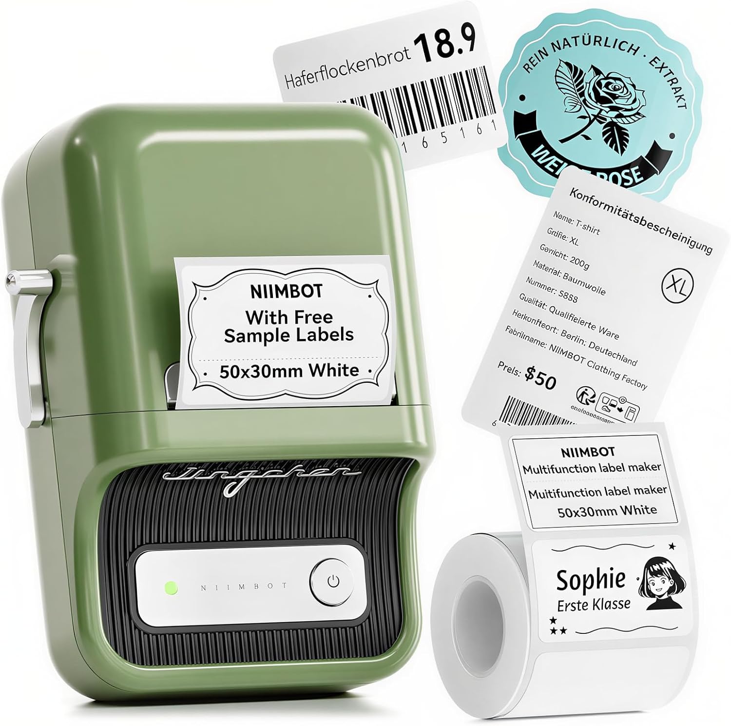 Detalle de NIIMBOT B21 Bluetooth-labelprinter, thermisch, groen, voor labels van 20 tot 50 mm