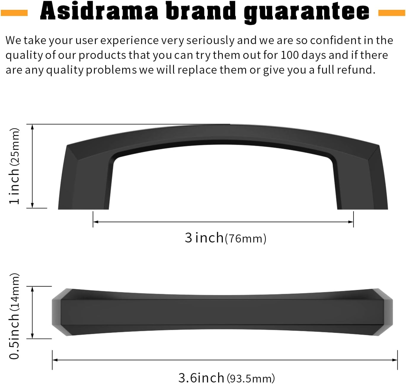 Detalle de Asidrama 3908 Matte Black Zinc Cabinet Pulls, 3-Inch, 10-Pack
