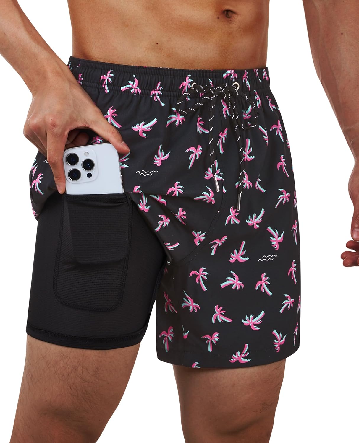 Detalle de Gleeease 5inch Mens Swim Trunks with Compression Liner — Quick Dry, Pockets, and Stretch