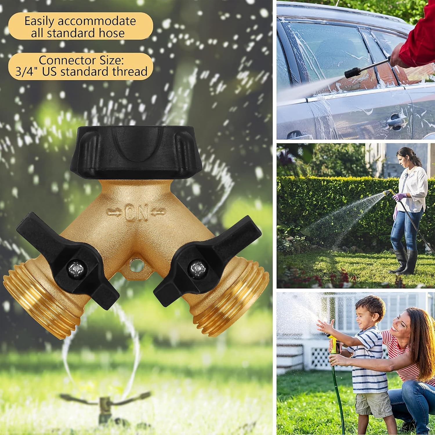 Thumbnail 3 de Biswing Garden Hose Splitter 2 Way — Heavy Duty Brass Connector with 2 Valves