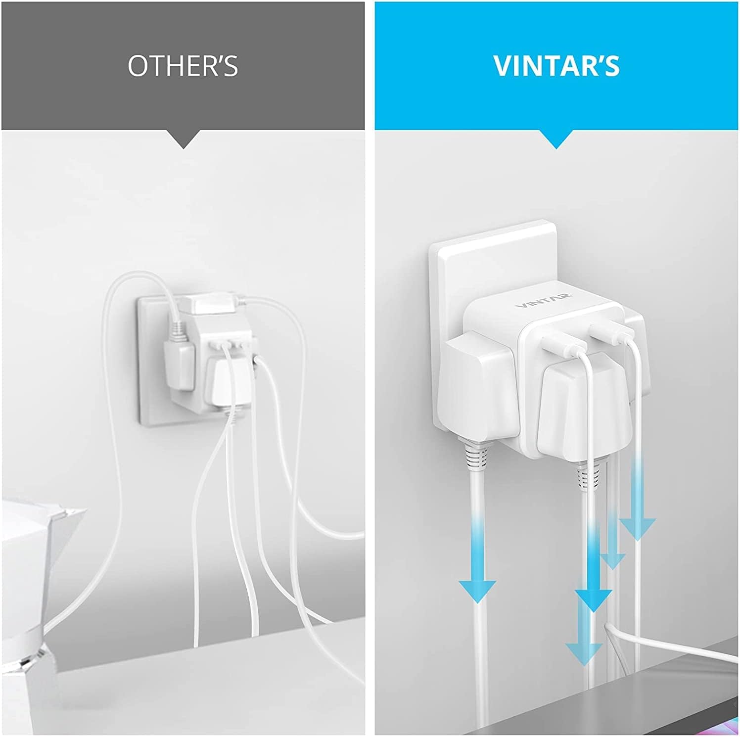 Thumbnail 5 de VINTAR Plug Adaptor with 2 USB and 3-way UK 13A socket extension (White)