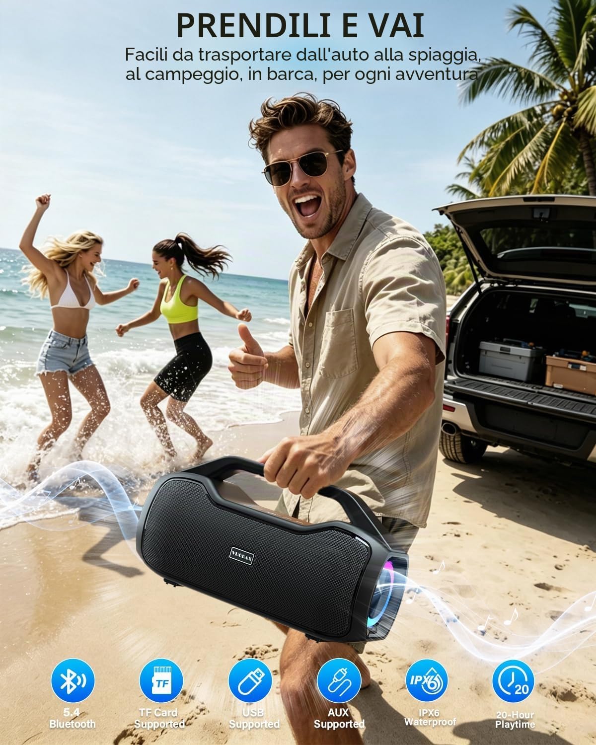 Thumbnail 6 de Cassa Bluetooth Potente Portatile 120W Peak con 2 Woofer e 2 Tweeter, IP65 e DSP - perfetta per feste, spiagge e campeggio