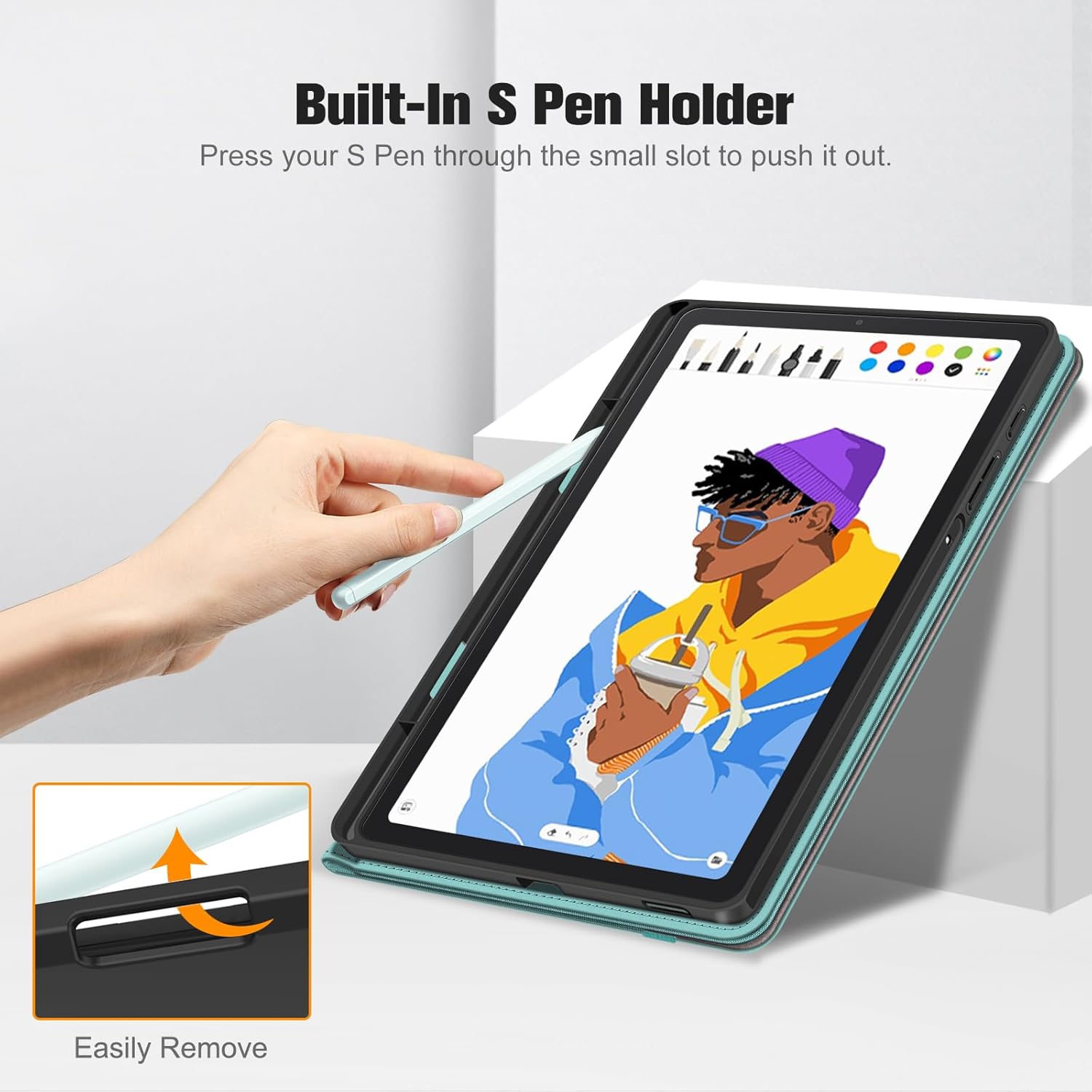 Detalle de Fintie Hülle für Samsung Galaxy Tab S6 Lite 10.4 (2024/2022/2020) – Soft-TPU Rückseite mit S-Pen-Halter, Jeansoptik Türkis