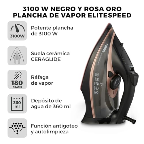 Detalle 2 de Tower T22013 Plancha de vapor 3.100 W rosa oro y negro 🔌