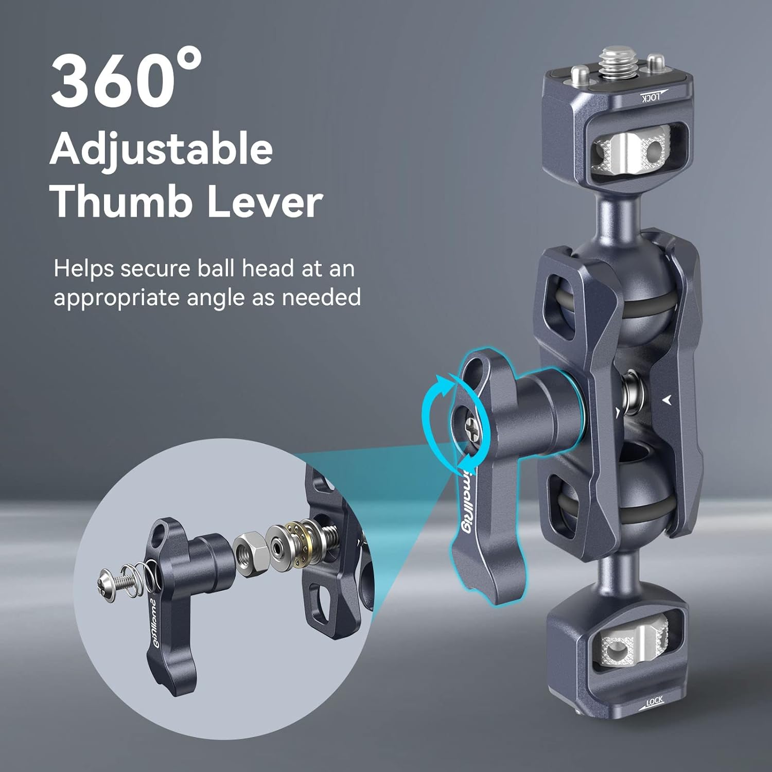 Detalle de SMALLRIG Braccio Magico a Doppia Testa a Sfera con Viti 1/4"-20, 6 kg, 88 g