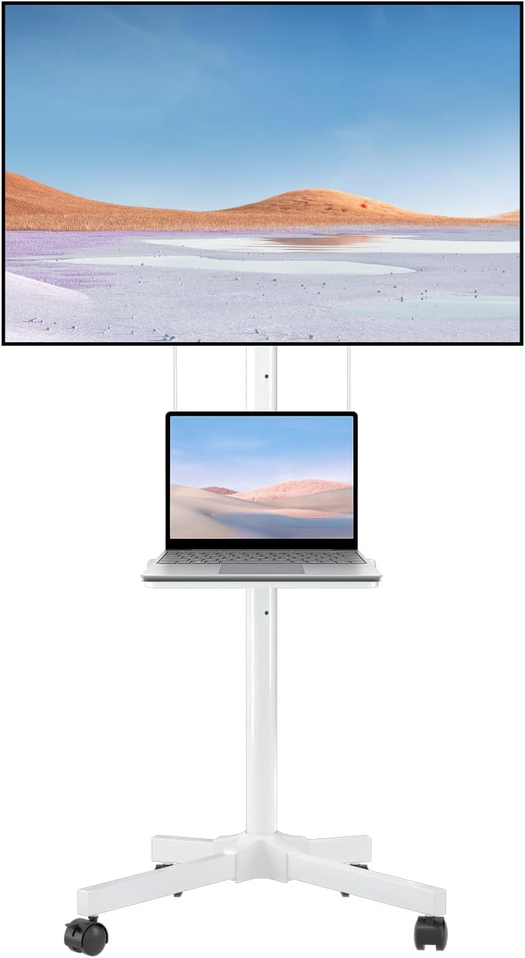 Detalle de suptek ML55BW mobiele tv-standaard, wit, met laptopplank en kantelfunctie