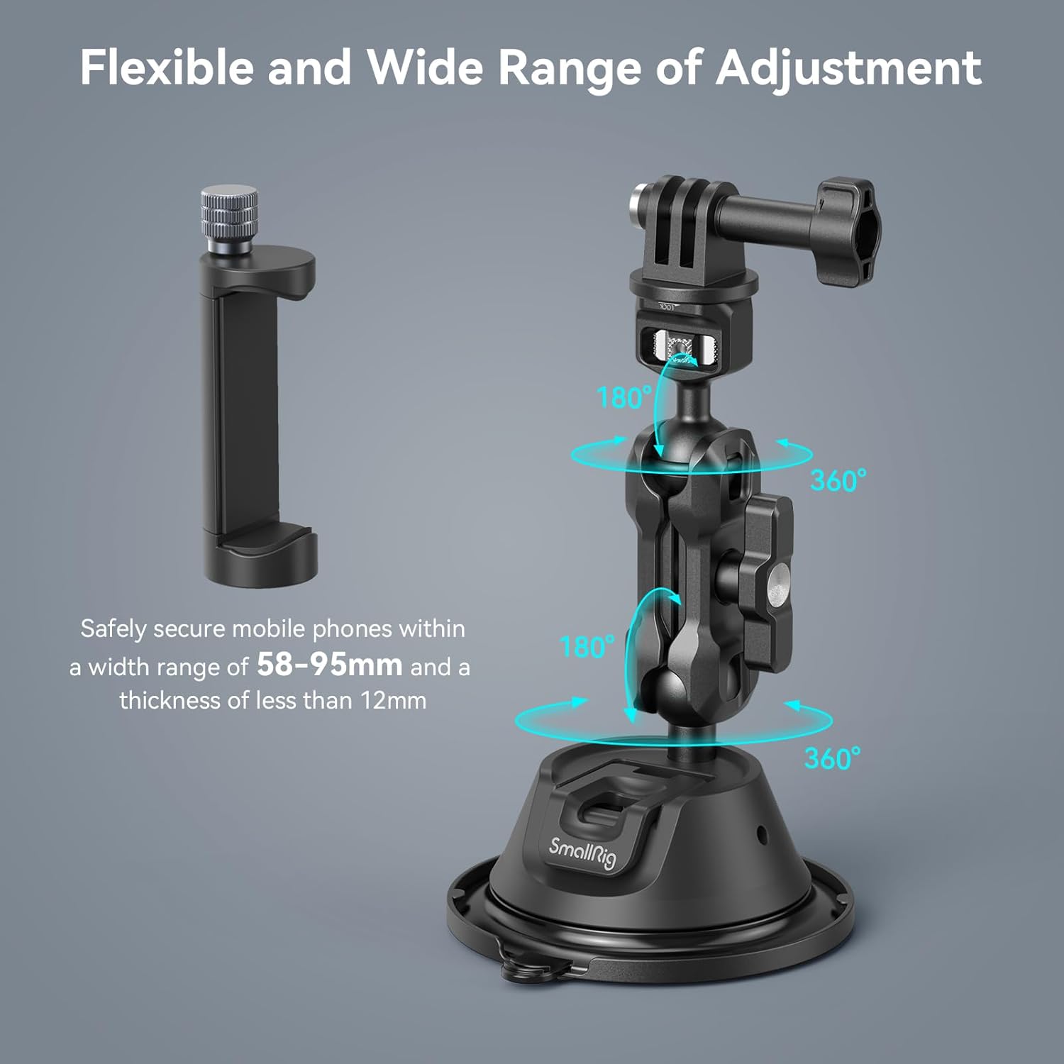 Detalle 2 de SMALLRIG Saugnapfhalterung mit Dual-Kugelkopf 1 kg