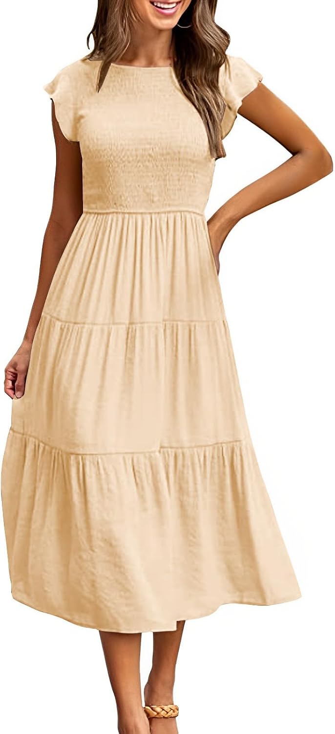 Thumbnail 6 de Yuson Girl Damen Sommerkleid mit gesmokter Taille, Flatterärmeln und gerafftem Rock