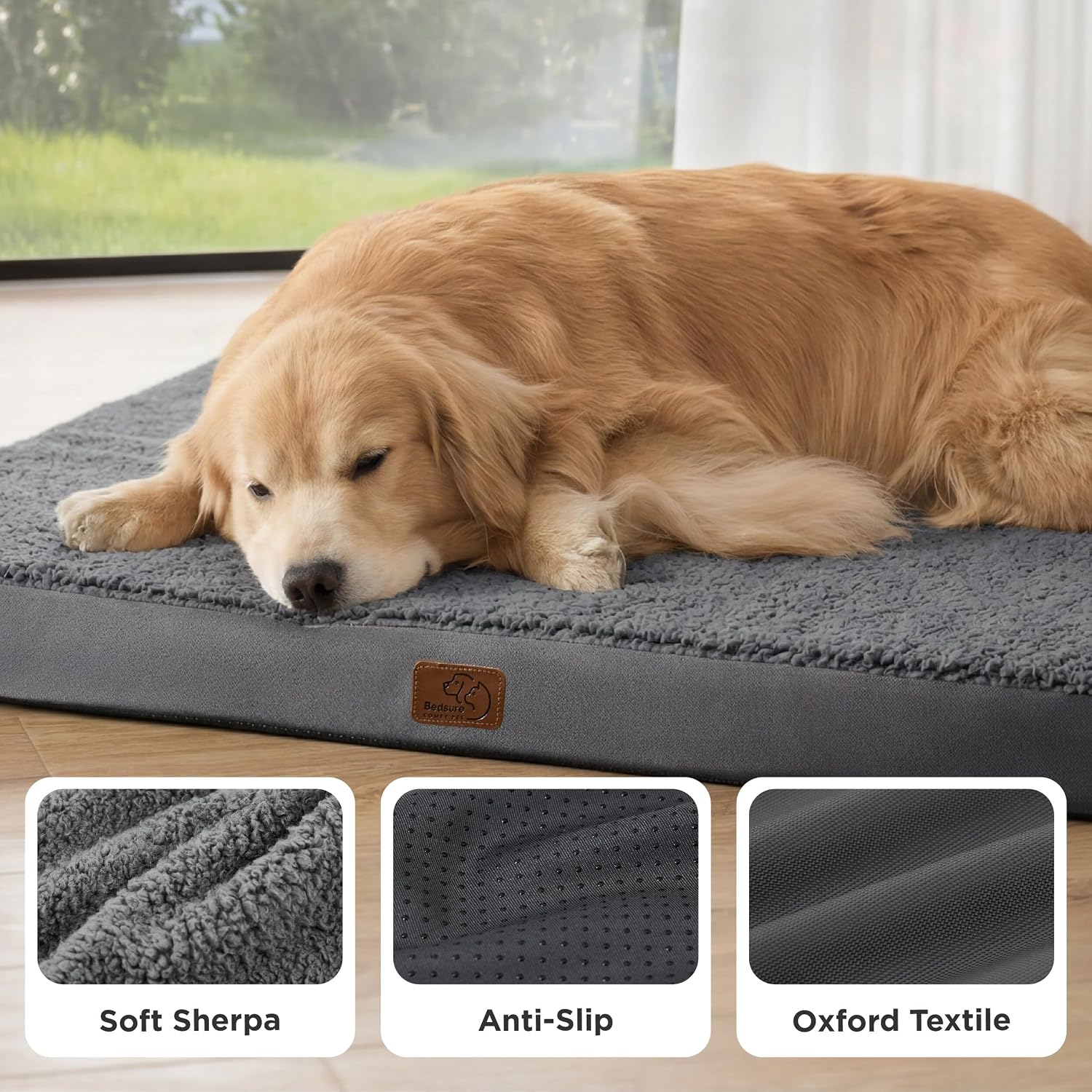 Detalle 2 de Bedsure XL Dog Bed, 44 x 32-Inch Sherpa Mat with Egg Crate Foam