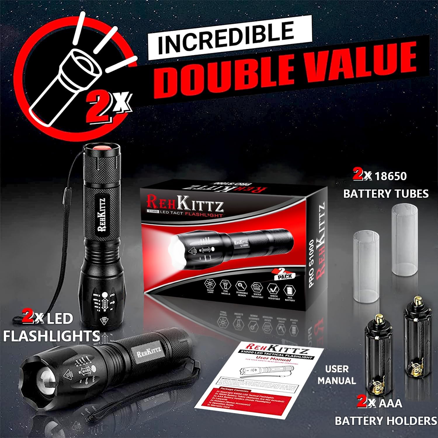 Detalle 2 de REHKITTZ Torch LED 2000 Lumen (2 Pack)