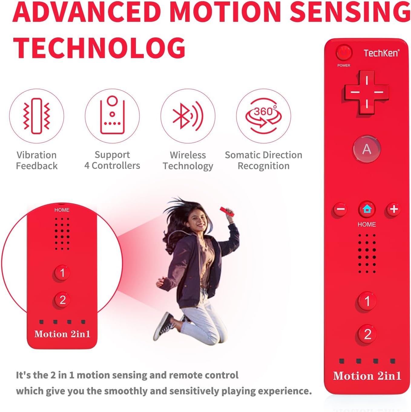 Detalle de 2 Sets Wii Remote Controllers with Built-in Motion Plus and Nunchuck (Red/Blue) – Replacement Bundle
