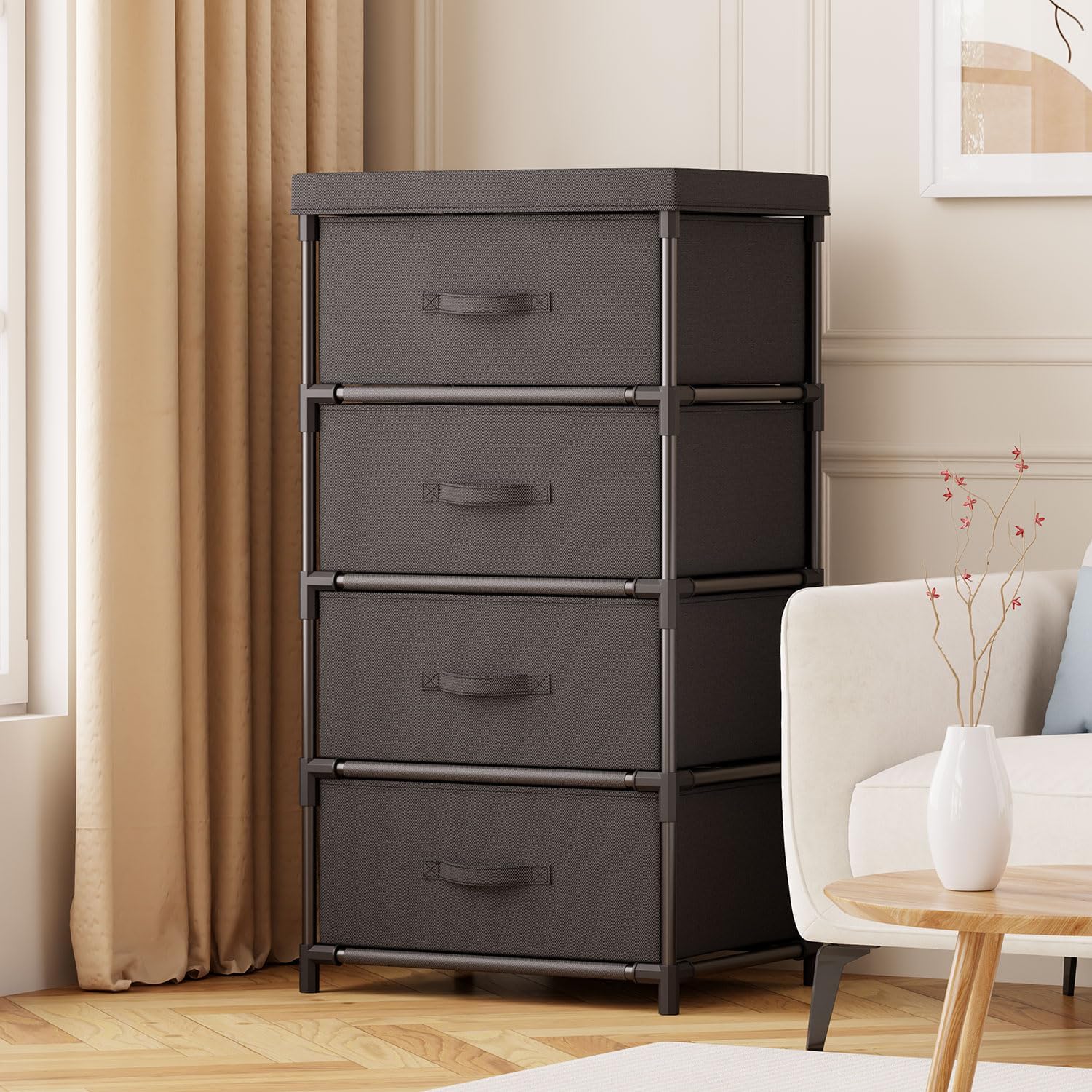 Thumbnail 3 de WANGIRL Fabric Chest of Drawers 4-Drawer 20kg