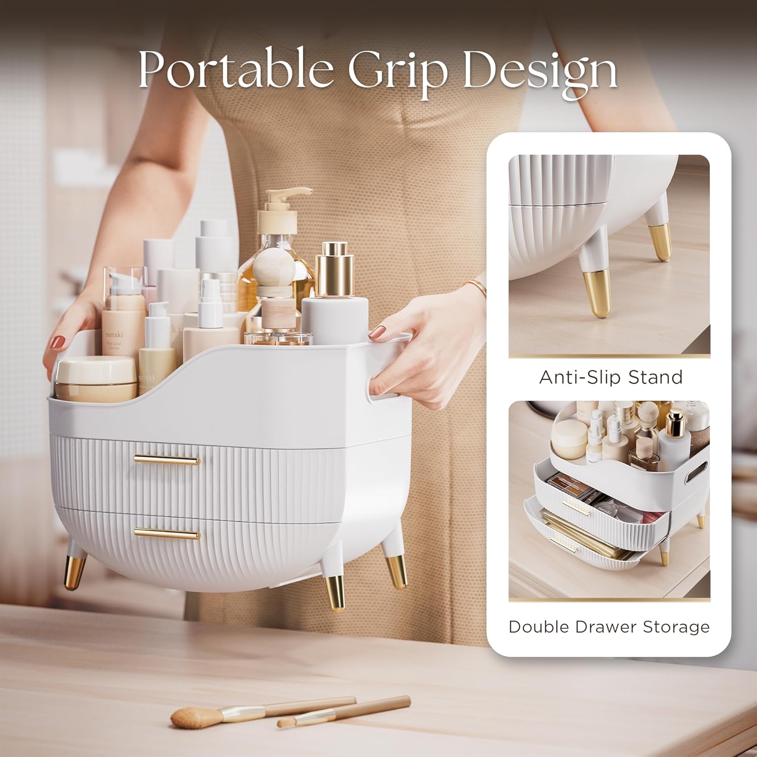 Thumbnail 5 de VG Visiongood Makeup Storage Organizer with Drawers (White) – Large cosmetic organiser case for vanity and bathroom