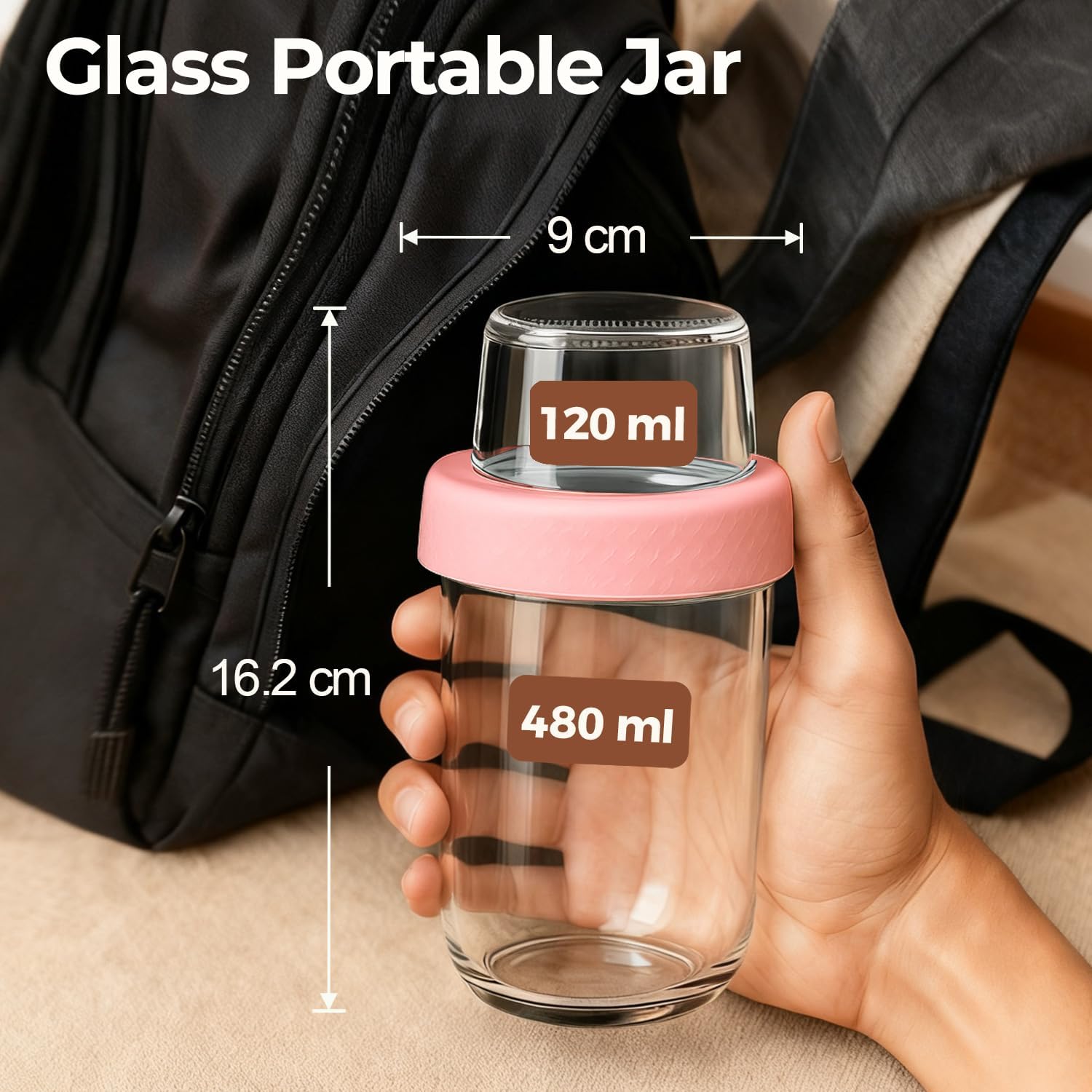 Detalle de ComSaf yoghurtburk 480 ml + 120 ml med separat toppingfack i glas