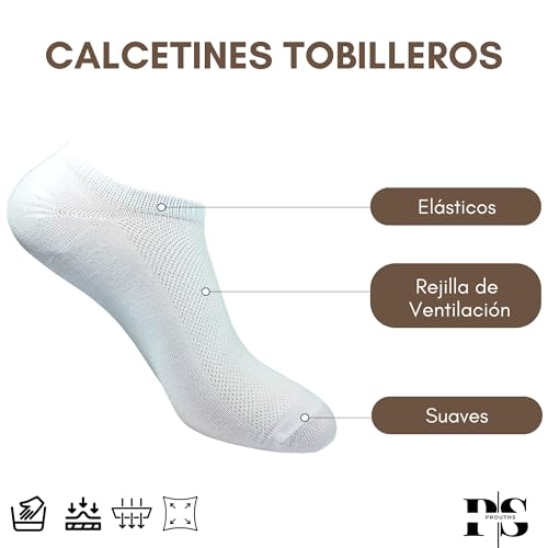 Thumbnail 2 de PS PROUTHS 12 Pares Calcetines Tobilleros Hombre Mujer de Algodón Transpirable – Antideslizantes, Ajuste Anticaída y Comodidad Diaria