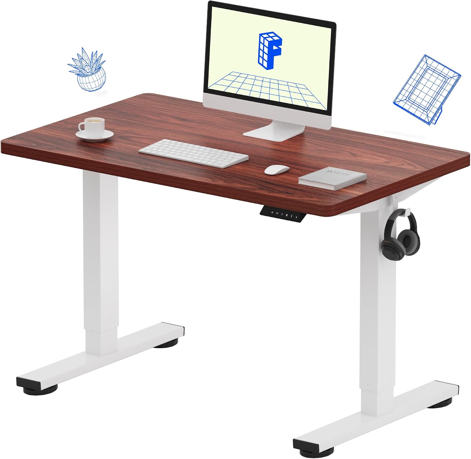 Detalle de FLEXISPOT EN1 Electric Standing Desk, 40" x 24" Mahogany, 4 Presets