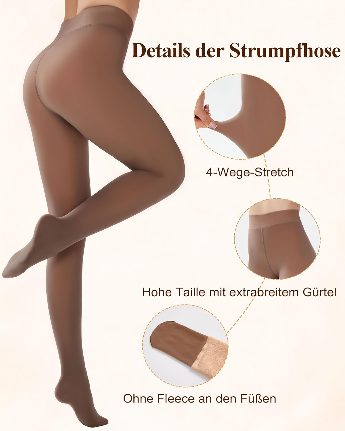 Detalle 2 de DUCMODA Women's Thermal Tights, High Waist with Fleece Lining and 4-Way Stretch