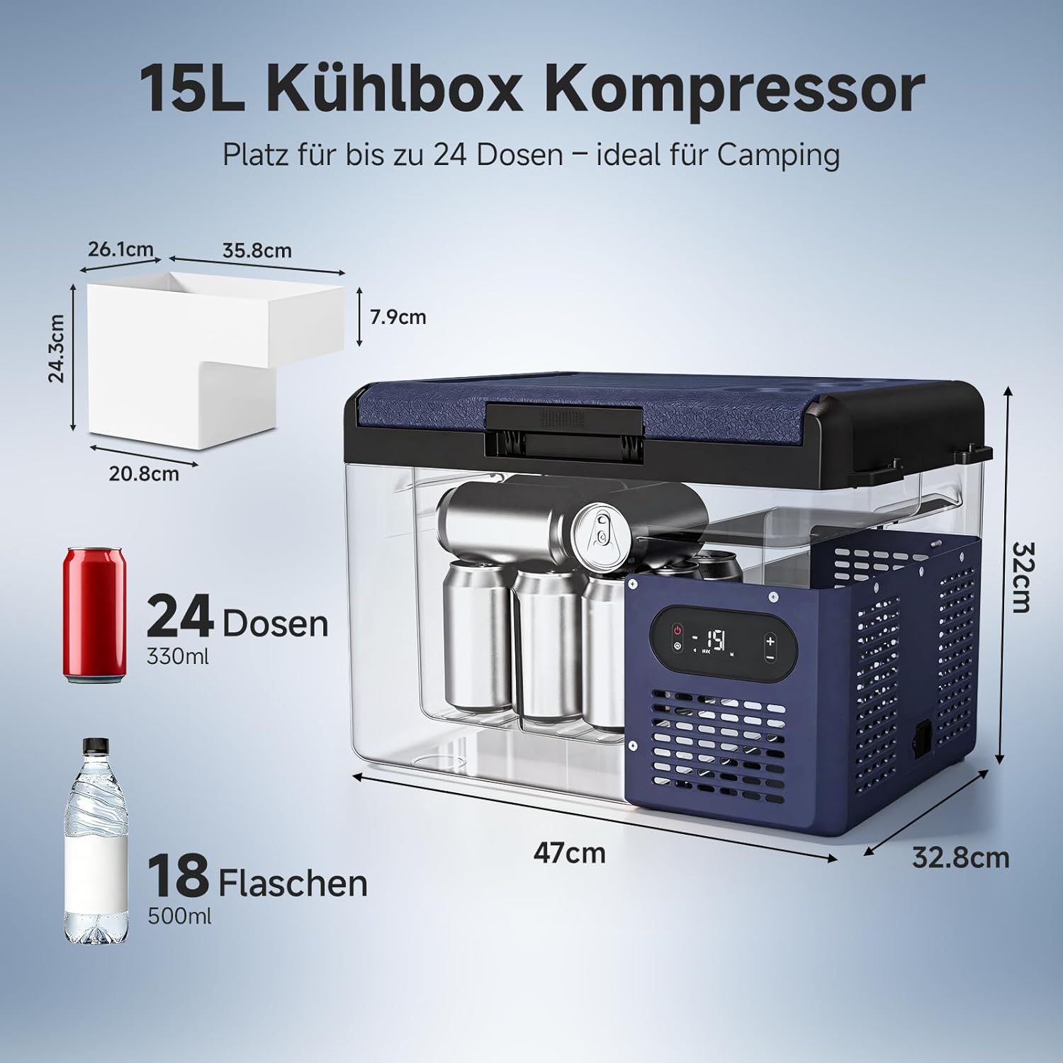 Thumbnail 2 de AAOBOSI Kompressor-Kühlbox 15 l (12V/230V) – IPX4, bis -20 °C und bis 20 °C