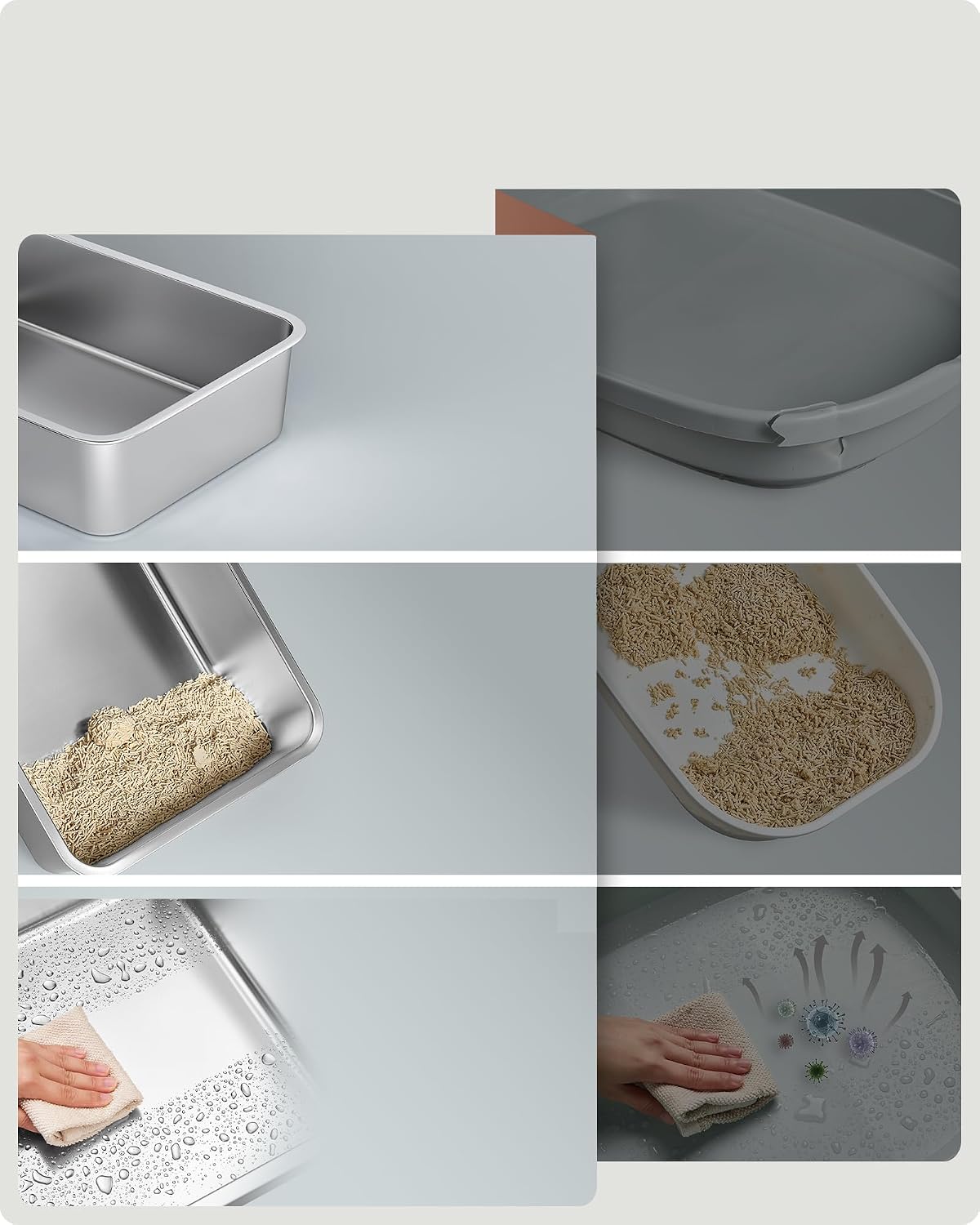 Detalle de FEANDREA BOXAL PPT007GN01 Covered Cat Litter Box with Stainless Steel Base