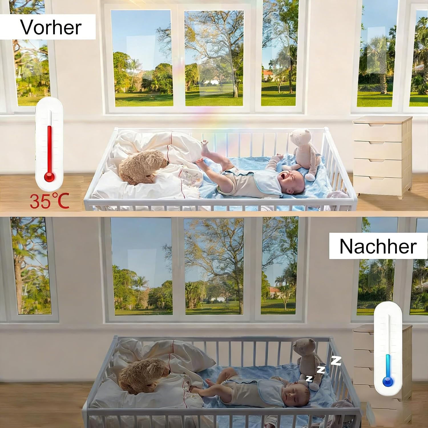 Detalle de Evofensteere Fensterfolie 90x400 cm Silber – Sonnenschutz, Hitzeschutz und Sichtschutz, selbstklebend