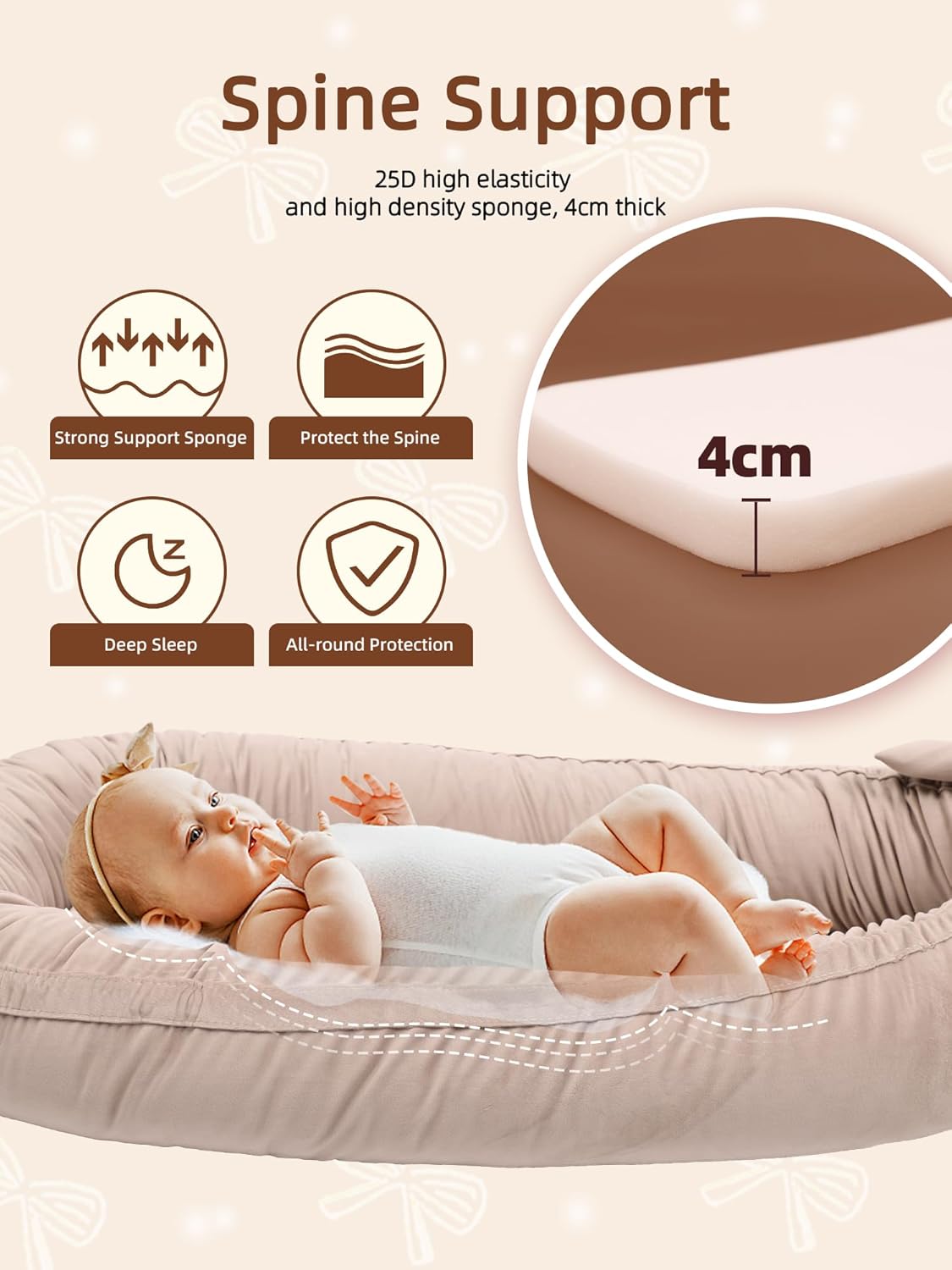 Thumbnail 2 de EAQ Baby Nest Pod for Newborn (Light Khaki) – soft, breathable sleep pod for 0–12 months