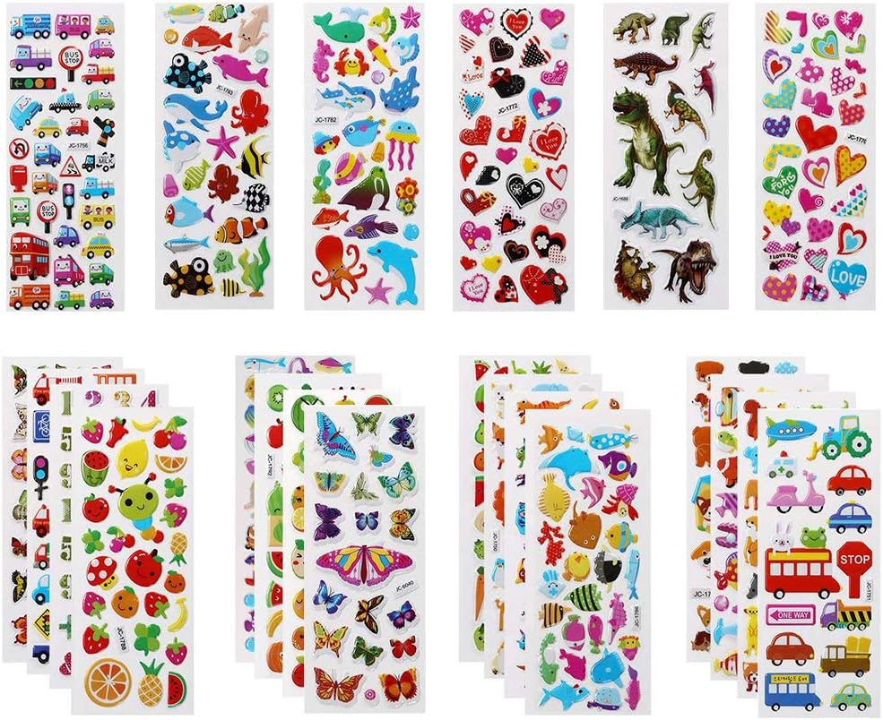 Vicloon Adesivi 3D bambini, 22 fogli, 550+ pezzi 🧩