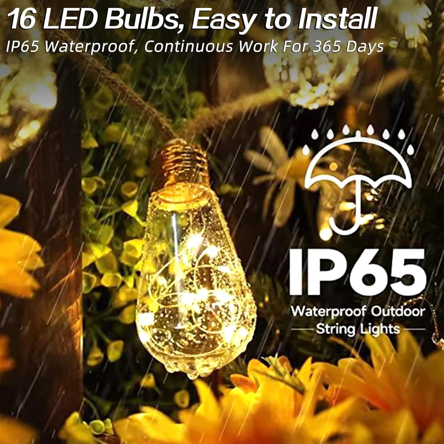Thumbnail 6 de Cnulenzt Solar-Lichterkette außen mit 16 Vintage-Glühbirnen, 8 Modi, 8 m – IP65 (Warm Weiß)