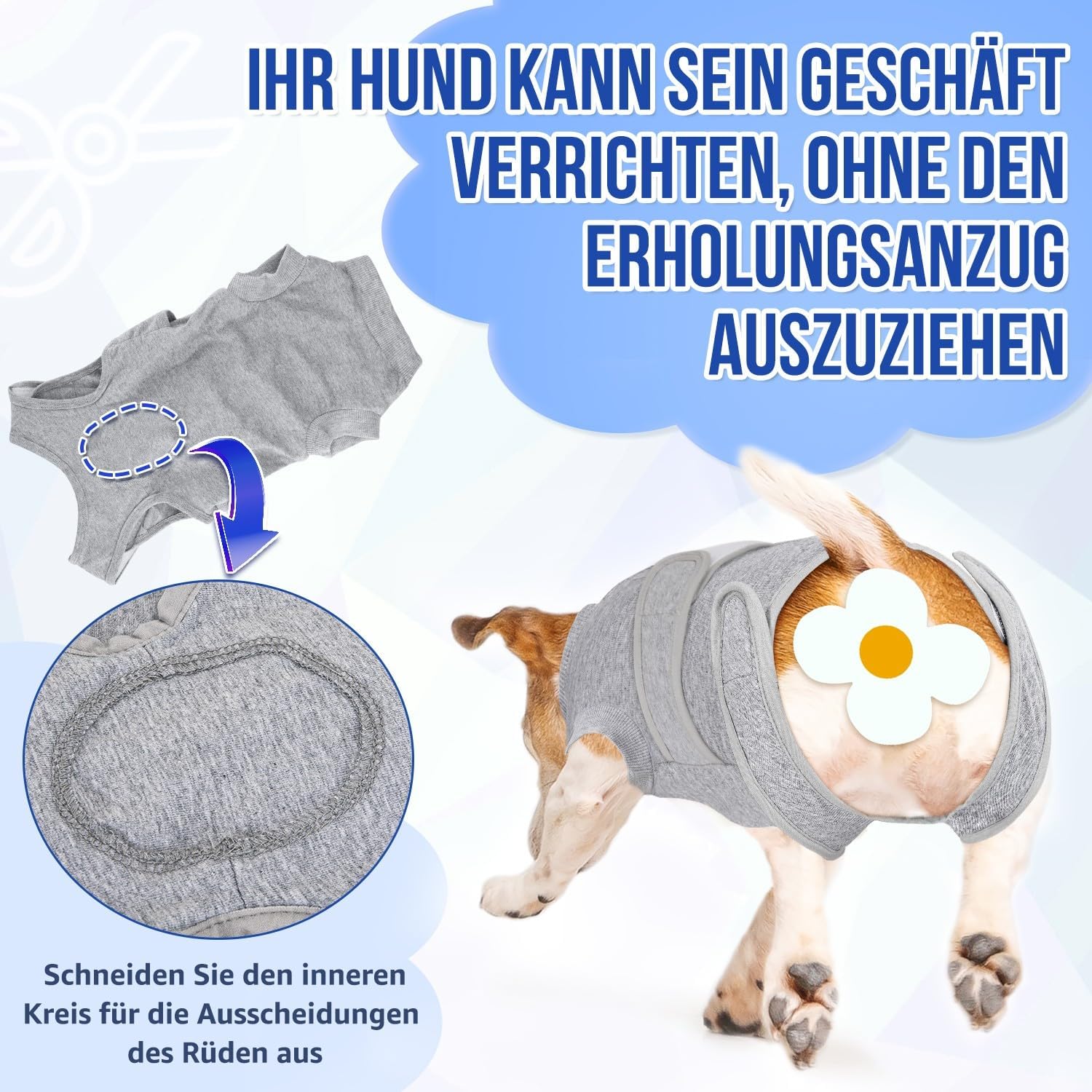 Detalle de SlowTon Hundebody nach OP – weicher, atmungsaktiver Leckschutz mit Reißverschluss