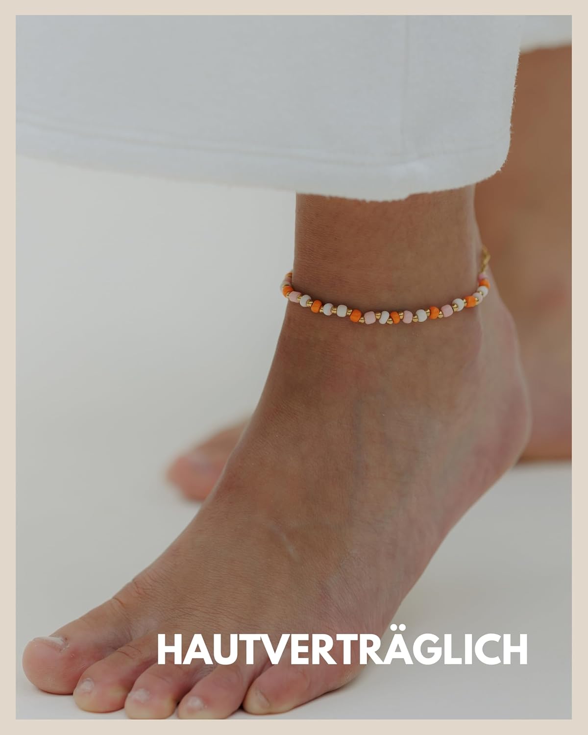 Detalle de GD GOOD.designs Fussketten für Frauen mit bunten Perlen – wasserfest, verstellbar von 22–27 cm