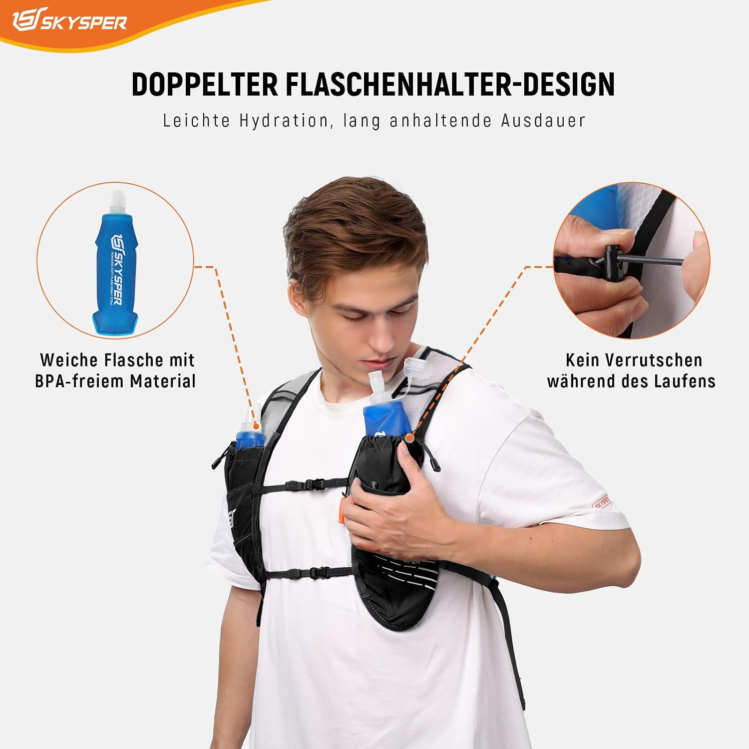 Detalle de SKYSPER Laufweste 12L mit 2x500ml Flaschen đâ