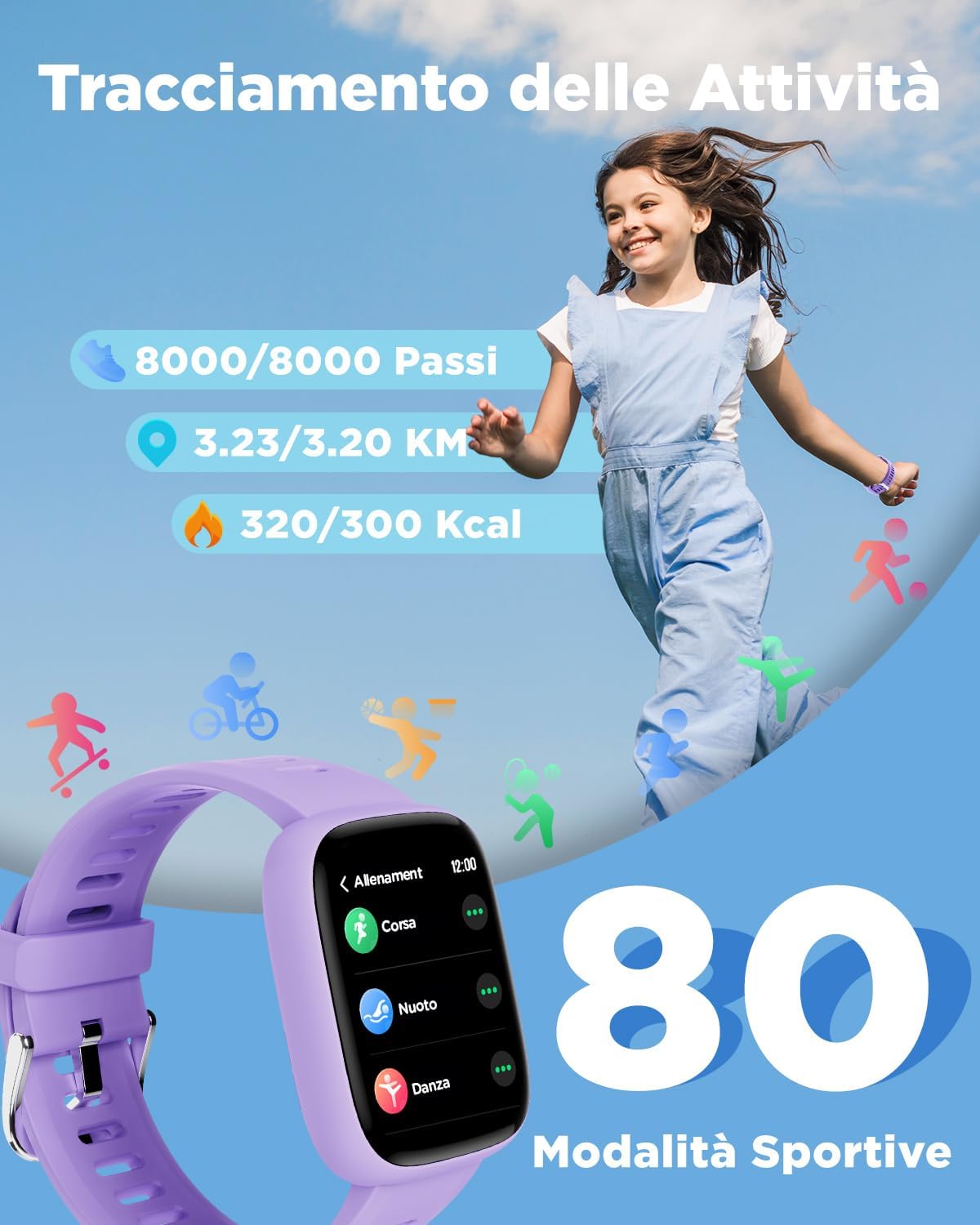 Detalle de BIGGERFIVE Smartwatch Bambini – BRAVE 2, 1,8", 5-16 anni, Fitness Tracker