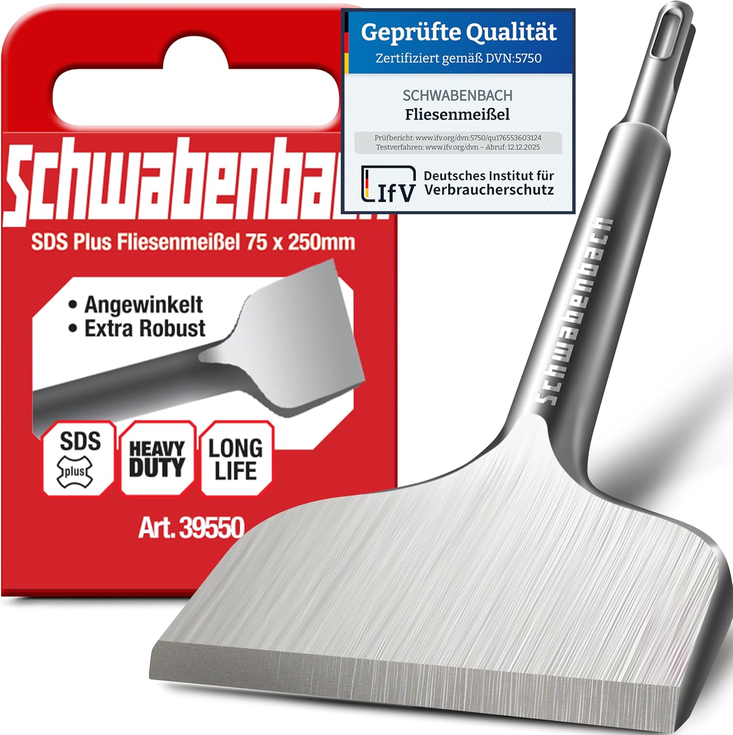 Thumbnail 6 de SCHWABENBACH Spatmeißel SDS Plus 75 x 250 mm Breit – Fliesen- und Putz-Meißel, extra gehärtet