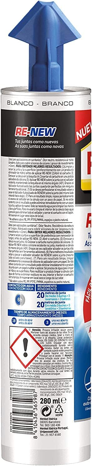 Detalle 2 de Pattex RE-NEW silicona blanca para sanitarios 280 ml 🛠