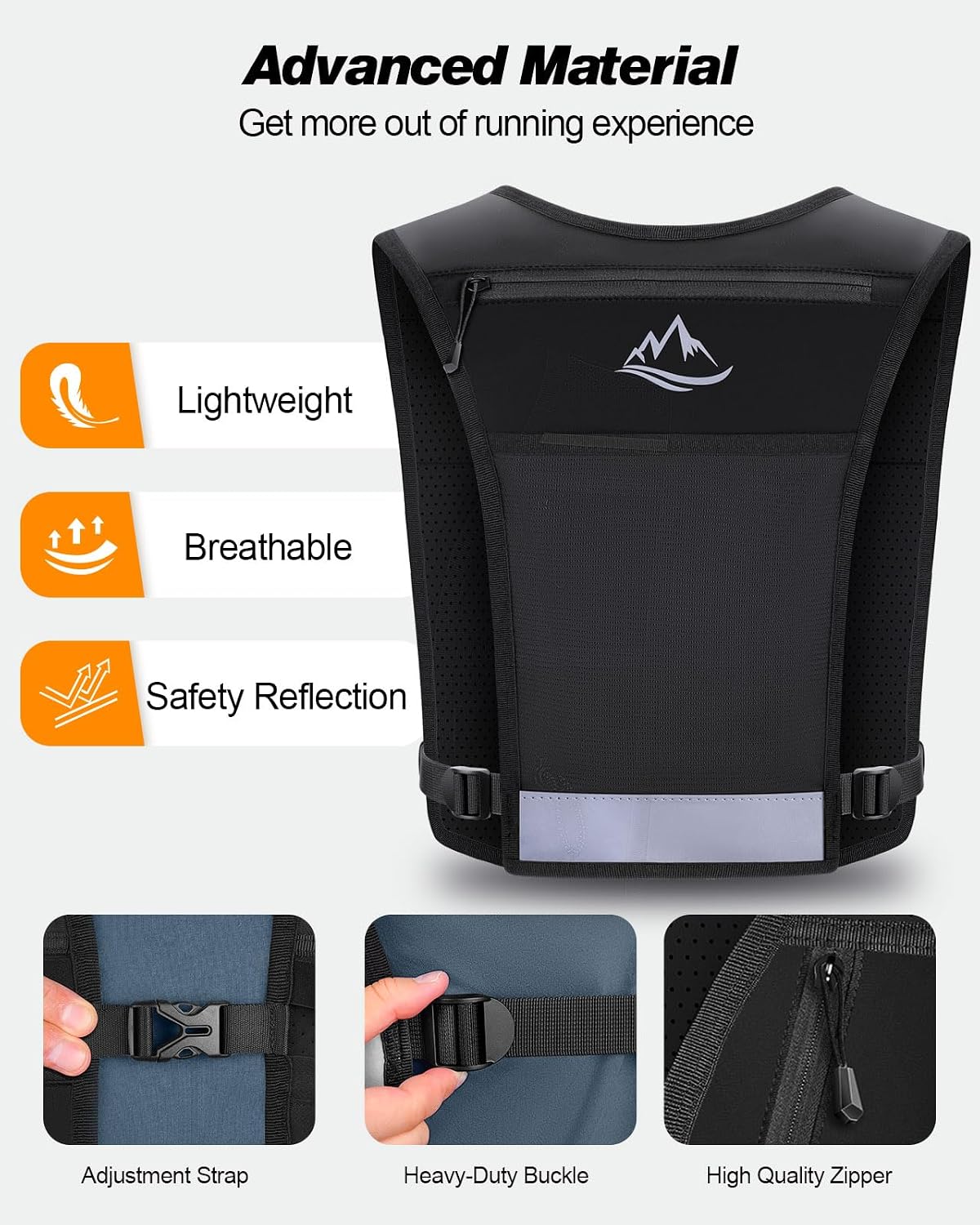 Detalle de ISEYOU Running Vest: Adjustable Unisex Reflective Vest with Waterproof Phone Pocket and 7 Storage Compartments