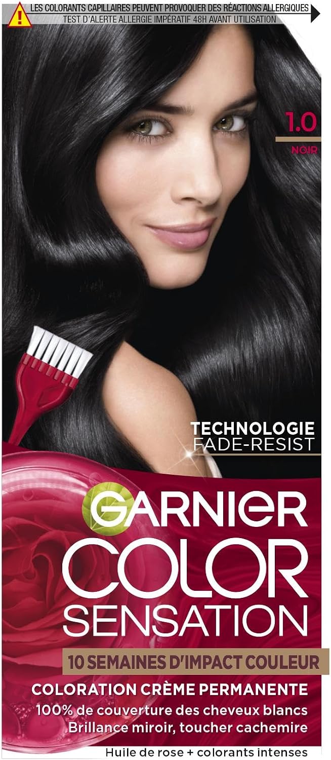 Detalle de Garnier Color Sensation permanente crèmekleuring, zwart 1.0 met plantaardige keratine