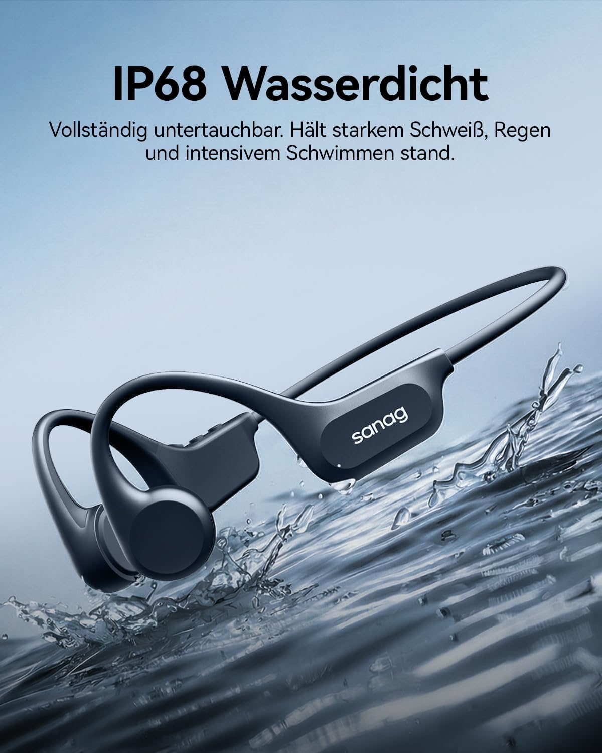 Detalle de SANAG Knochenschall Sportkopfhörer Open-Ear mit Bluetooth 5.3 – IP68, 8 Std. Wiedergabe