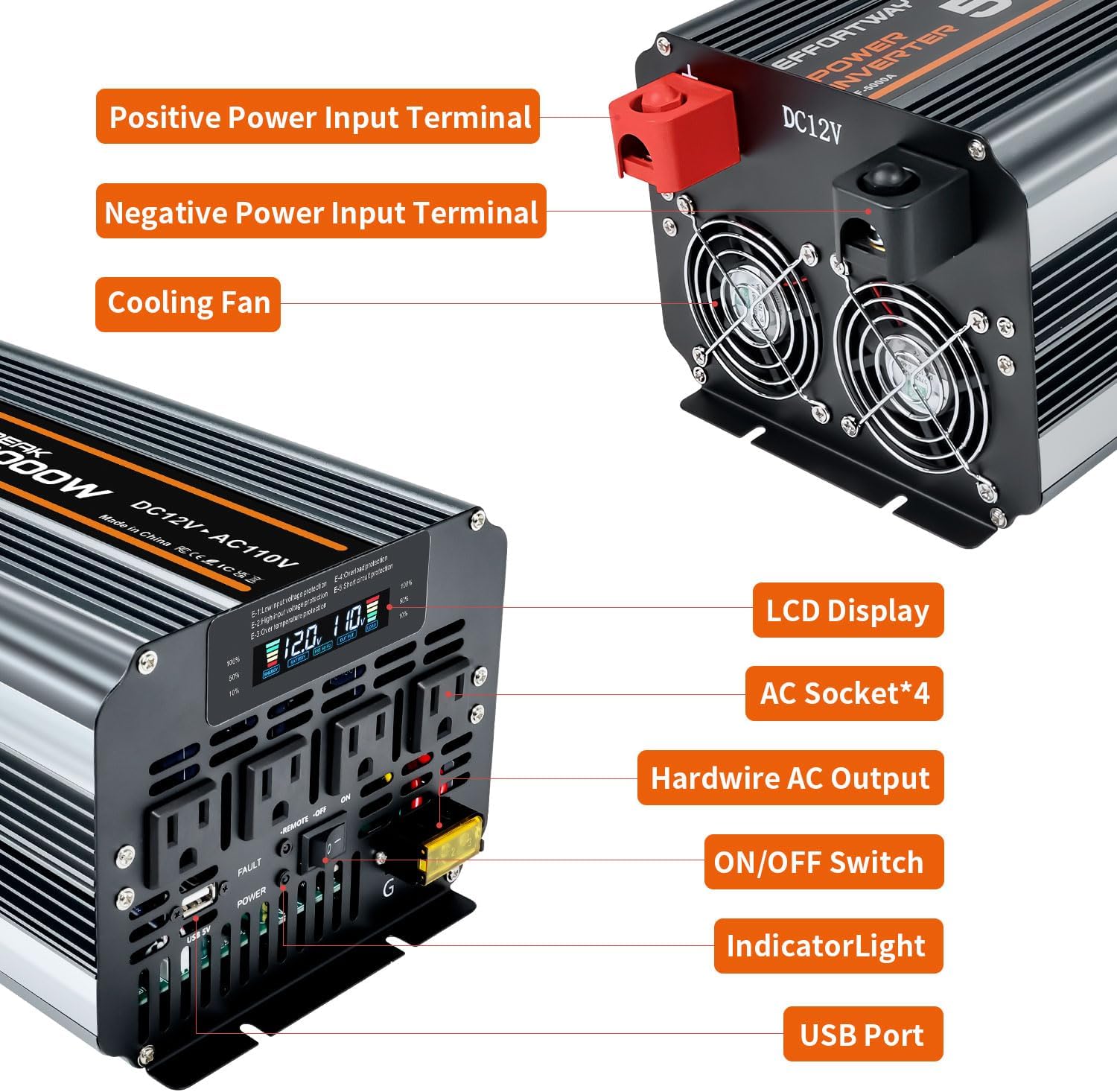 Thumbnail 4 de 5000W DC 12V to AC 110V Inverter