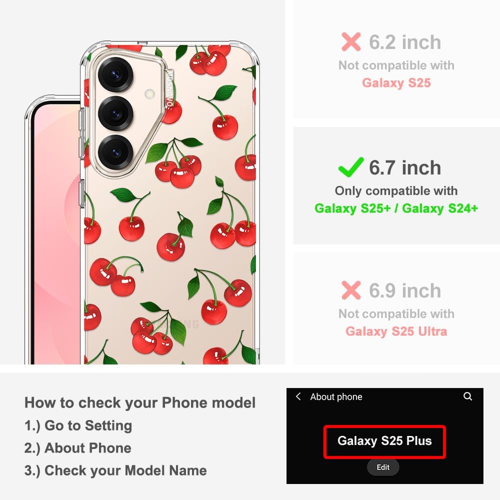 Thumbnail 1 de MOSNOVO Case for Samsung Galaxy S25 Plus / S24 Plus – Buffertech Shock-Absorbent Dual-Layer Case with Clear TPU Bumper (Cherry)
