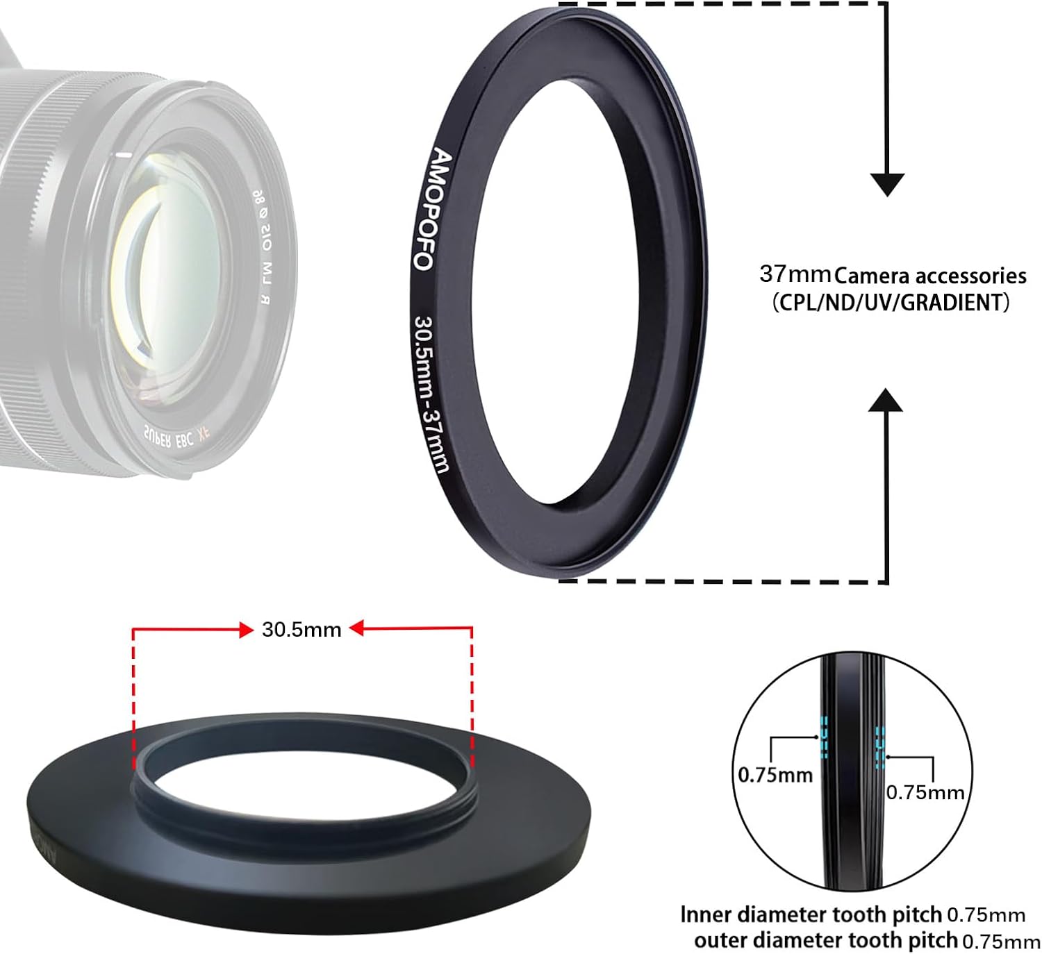 Thumbnail 3 de AMOPOFO 30.5mm to 37mm Lens to Filter Ring – CNC Aluminium Step-Up Adaptor