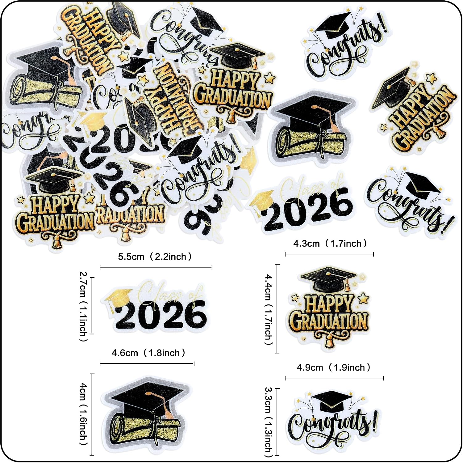 Thumbnail 1 de Ercadio 48-Count Edible Graduation Cupcake Toppers, Gold and Black, 2026