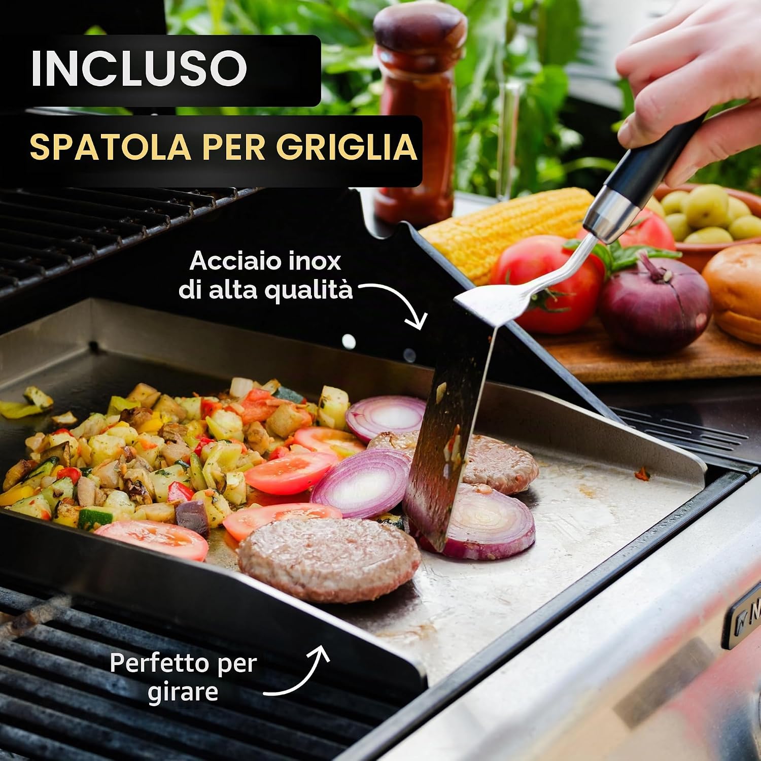 Detalle de AMZBBQ Set Plancha Premium per Weber Genesis 2 e Broil King Imperial & Regal – Plancha in acciaio inox 4,8 mm, 48 x 24,5 cm