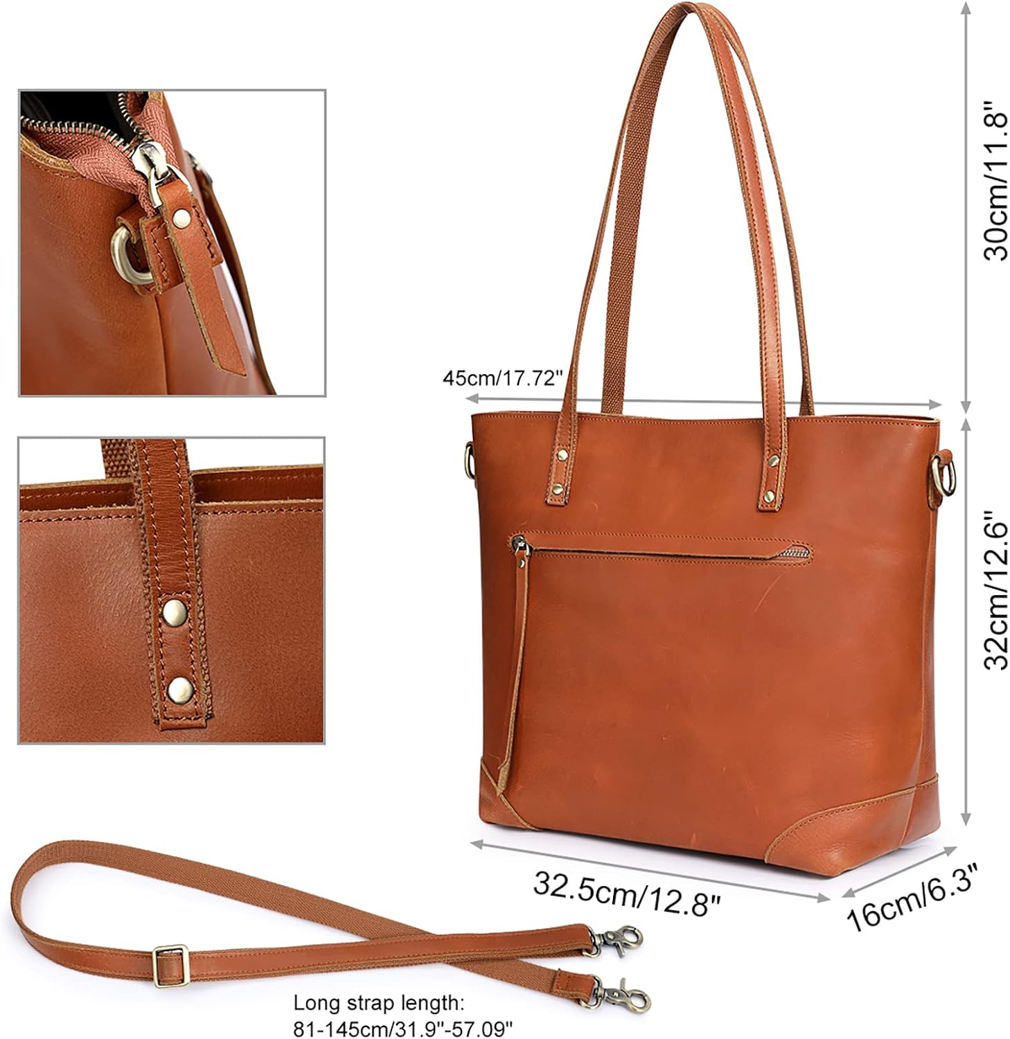 Detalle 2 de S-ZONE Femmes Vintage 3-Way Véritable Crazy Horse Sac